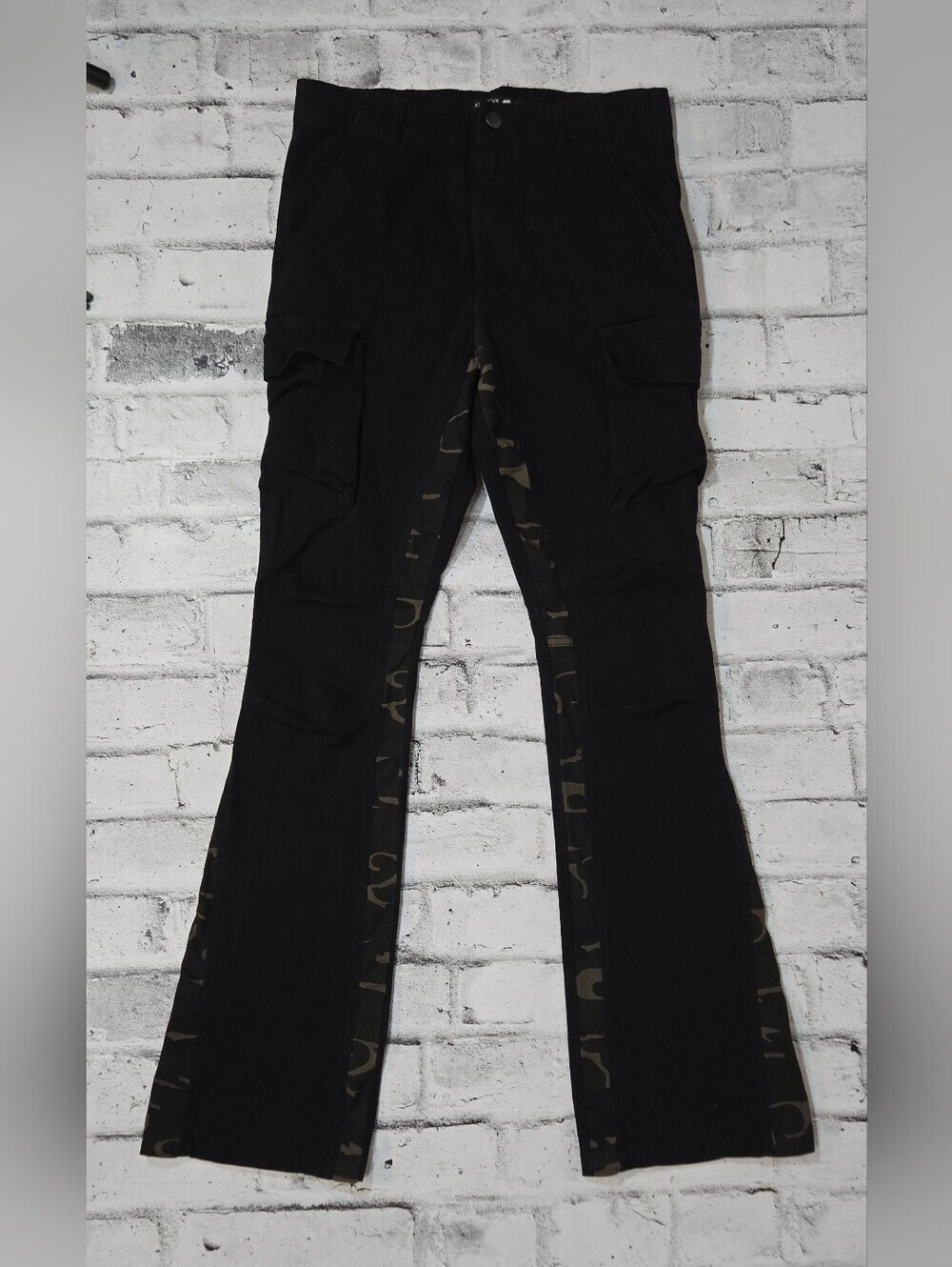 American Stitch Mens Black Cargo Pants Camo Side Panel Streetwear Size 30